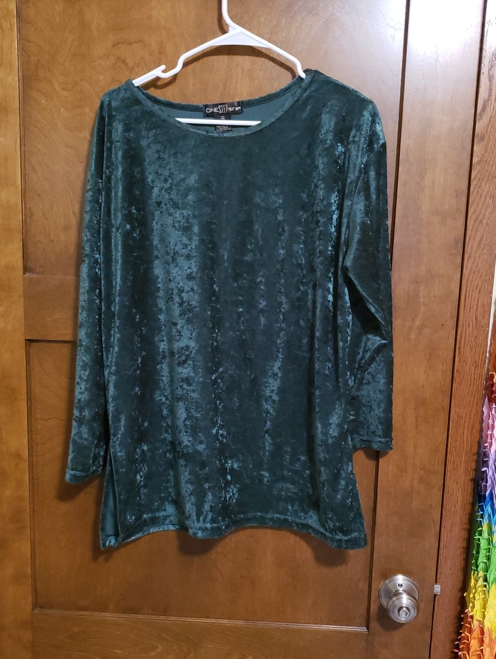 Green velour split hem tunic-bin#14